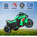 12V Green Electric Kids Motorcycle with LED Lights and Bluetooth Music Ride-On Toy Magic Cars 18
