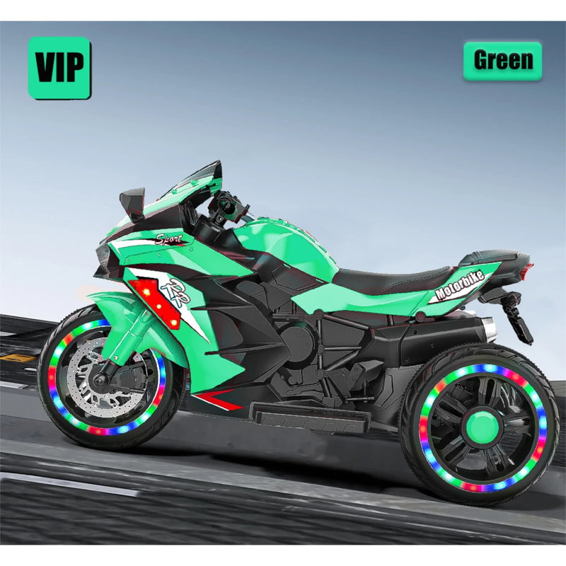 12V Green Electric Kids Motorcycle with LED Lights and Bluetooth Music Ride-On Toy Magic Cars 19
