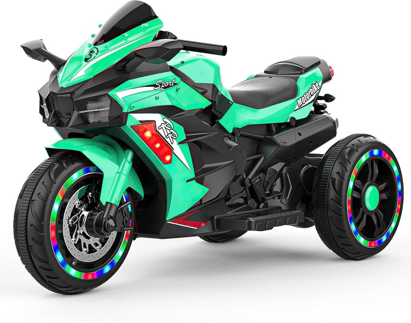 12V Green Electric Kids Motorcycle with LED Lights and Bluetooth Music Ride-On Toy Magic Cars Variant 0