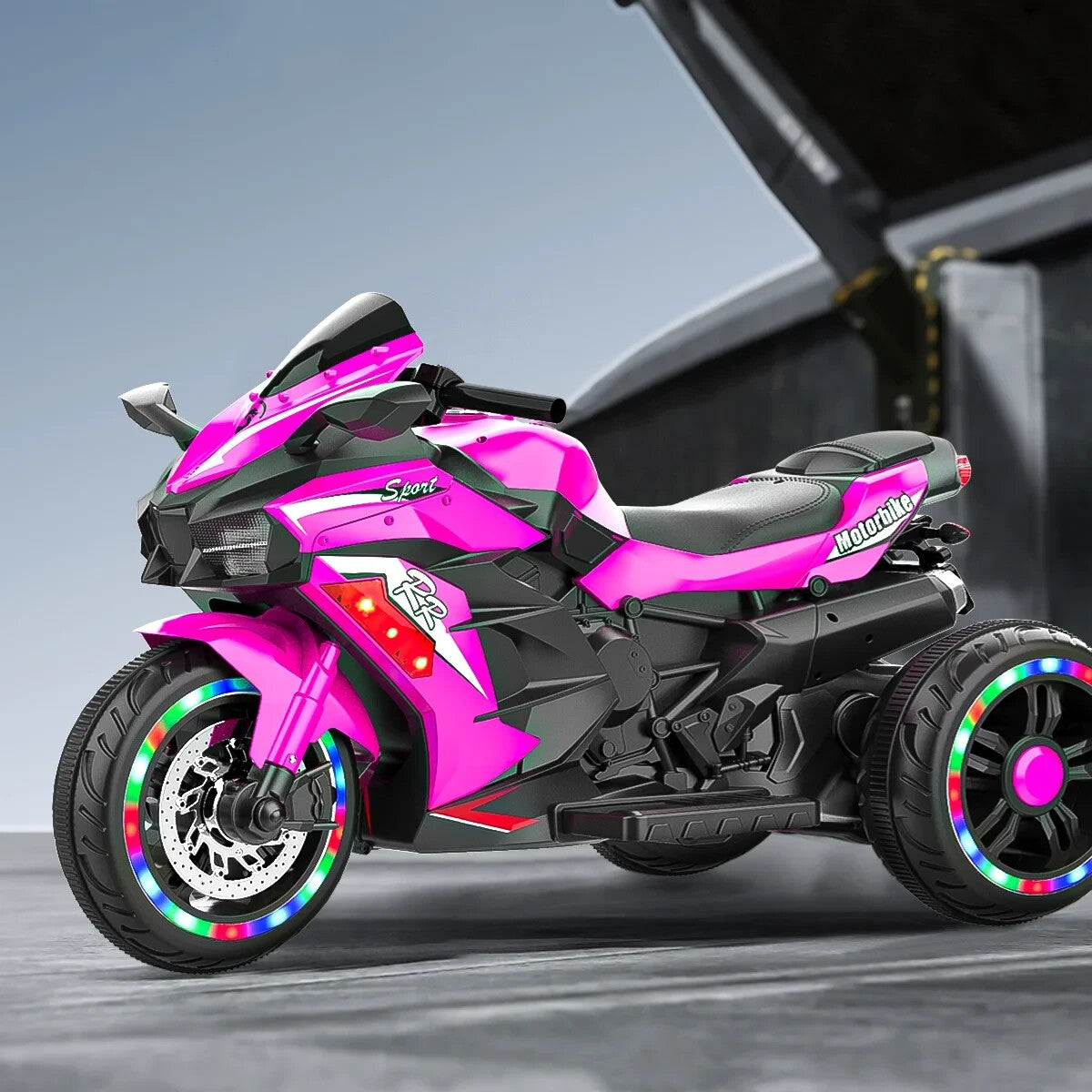 12V Pink Electric Kids Motorcycle with LED Lights and Bluetooth Music