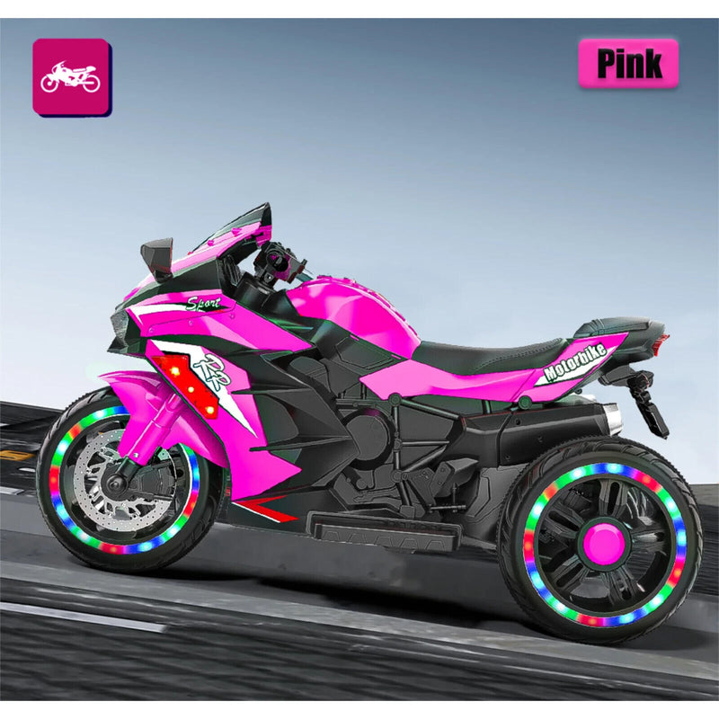 12V Pink Electric Kids Motorcycle with LED Lights and Bluetooth Music Ride-On Toy Magic Cars 20