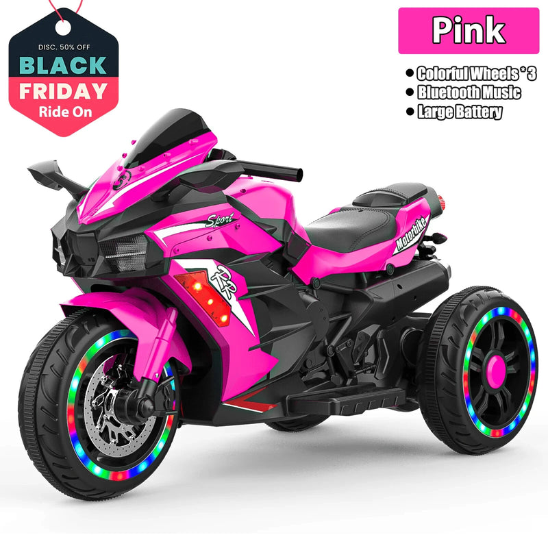 12V Pink Electric Kids Motorcycle with LED Lights and Bluetooth Music Ride-On Toy Magic Cars 4