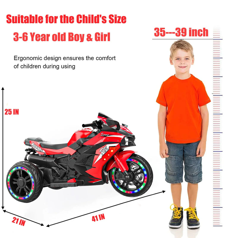 12V Red Electric Kids Motorcycle with LED Lights and Bluetooth Music Magic Cars 14