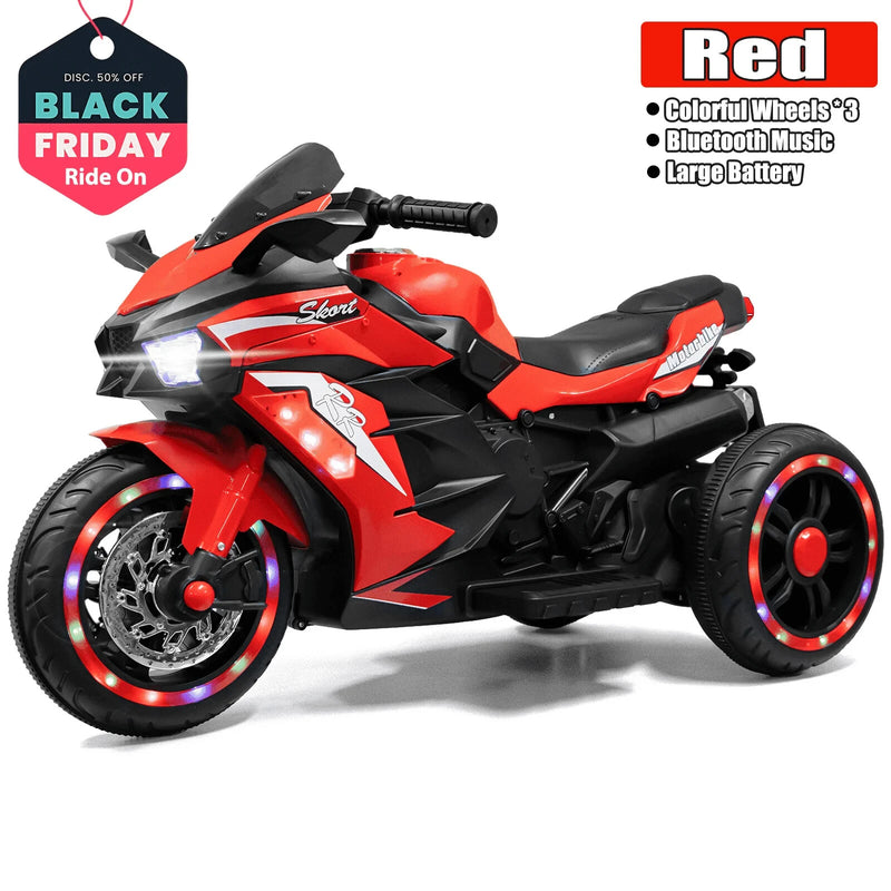 12V Red Electric Kids Motorcycle with LED Lights and Bluetooth Music Magic Cars 16