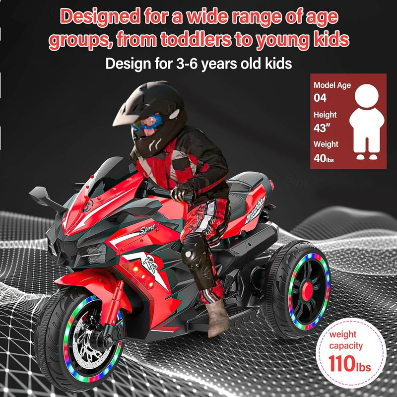12V Red Electric Kids Motorcycle with LED Lights and Bluetooth Music Magic Cars 3