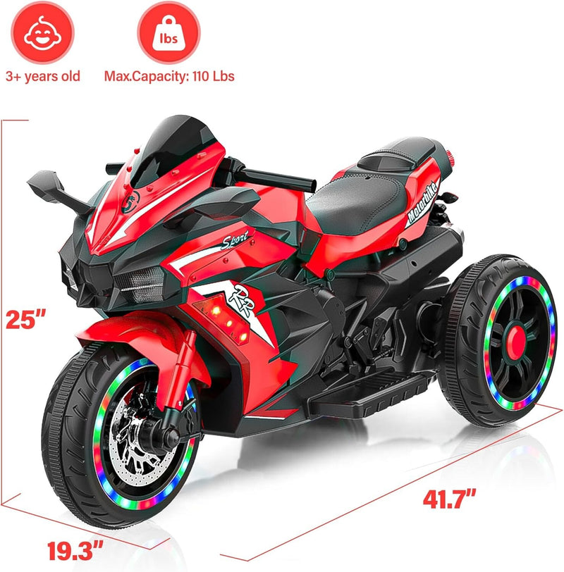 12V Red Electric Kids Motorcycle with LED Lights and Bluetooth Music Magic Cars 7