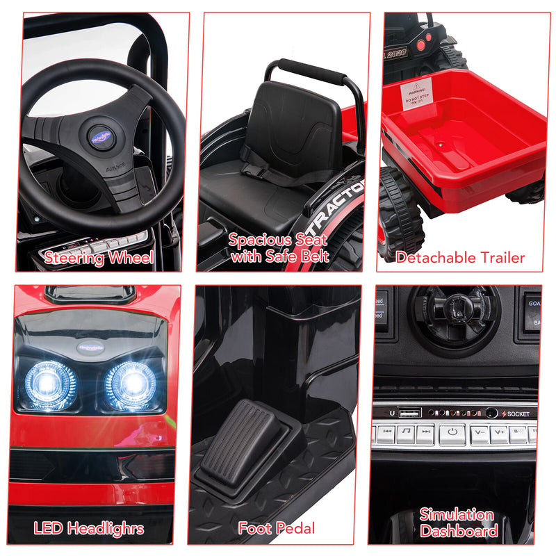 12V Battery-Powered Kids Electric Ride-On Tractor Toy with Trailer Magic Cars 10