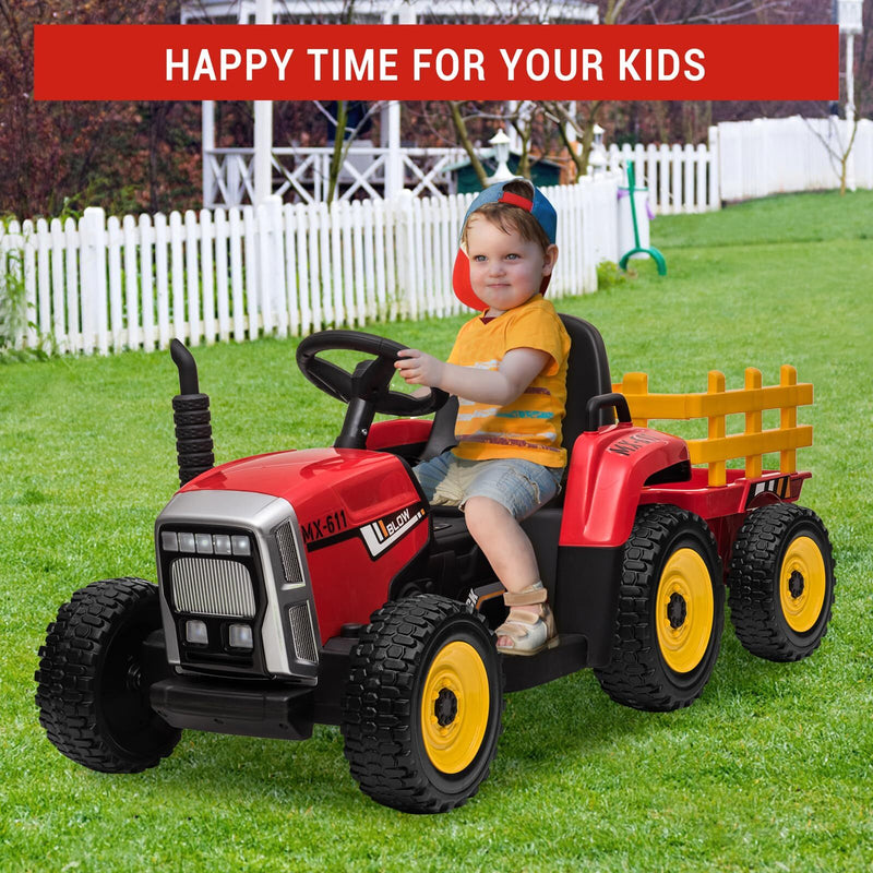 12V Battery-Powered Electric Kids Ride-On Tractor with Trailer and Remote Control Toy Car Magic Cars 10