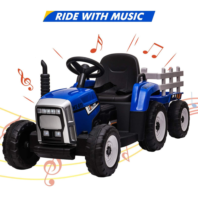12V Battery-Powered Electric Kids Ride-On Tractor with Trailer and Remote Control Toy Car Magic Cars 18