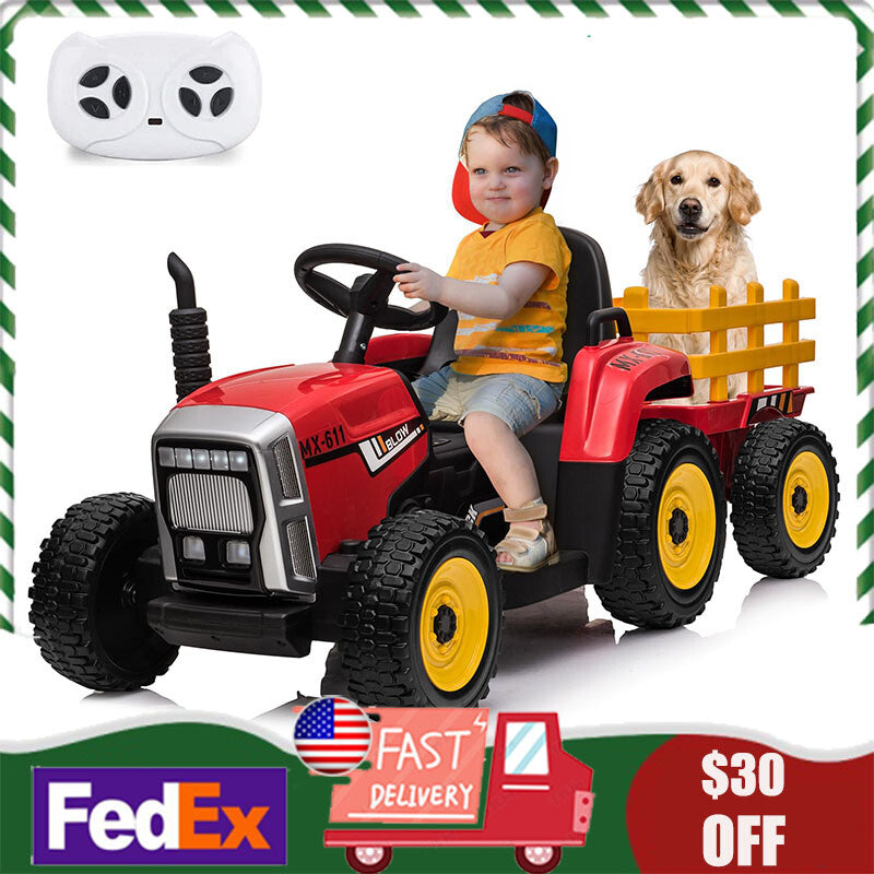 12V Battery-Powered Electric Kids Ride-On Tractor with Trailer and Remote Control Toy Car Magic Cars 6
