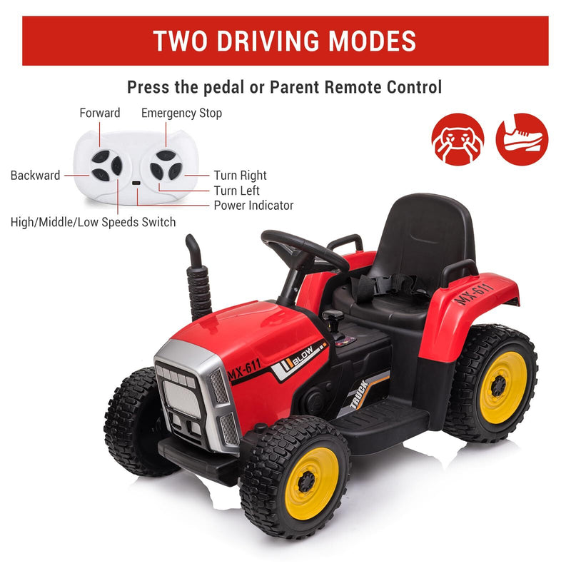 12V Battery-Powered Electric Kids Ride-On Tractor with Trailer and Remote Control Toy Car Magic Cars 9