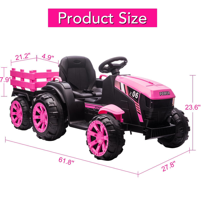 12V Battery-Powered Kids Electric Ride-On Tractor with Trailer Toy Vehicle Magic Cars 1