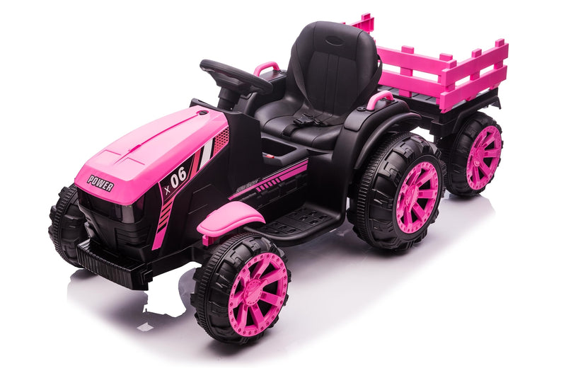 12V Battery-Powered Kids Electric Ride-On Tractor with Trailer Toy Vehicle Magic Cars 2