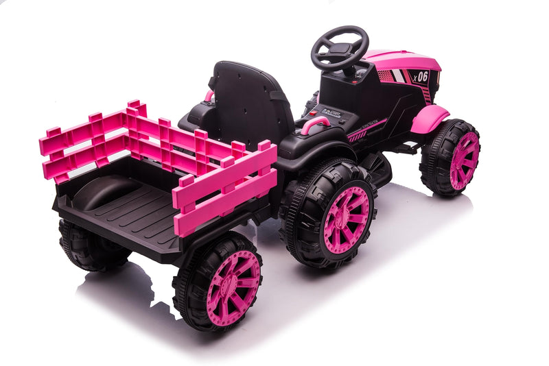 12V Battery-Powered Kids Electric Ride-On Tractor with Trailer Toy Vehicle Magic Cars 3