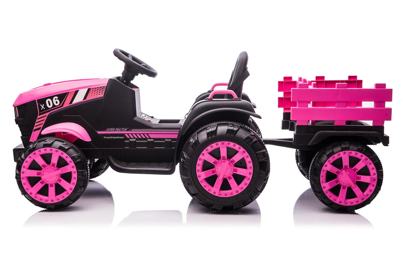 12V Battery-Powered Kids Electric Ride-On Tractor with Trailer Toy Vehicle Magic Cars 5