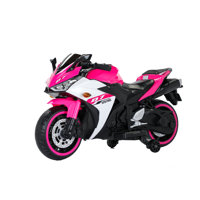 Electric Pink Motorcycle with Training Wheels and Manual Hand Throttle Drive Magic Cars 0