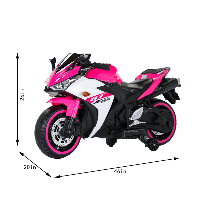 Electric Pink Motorcycle with Training Wheels and Manual Hand Throttle Drive Magic Cars 1