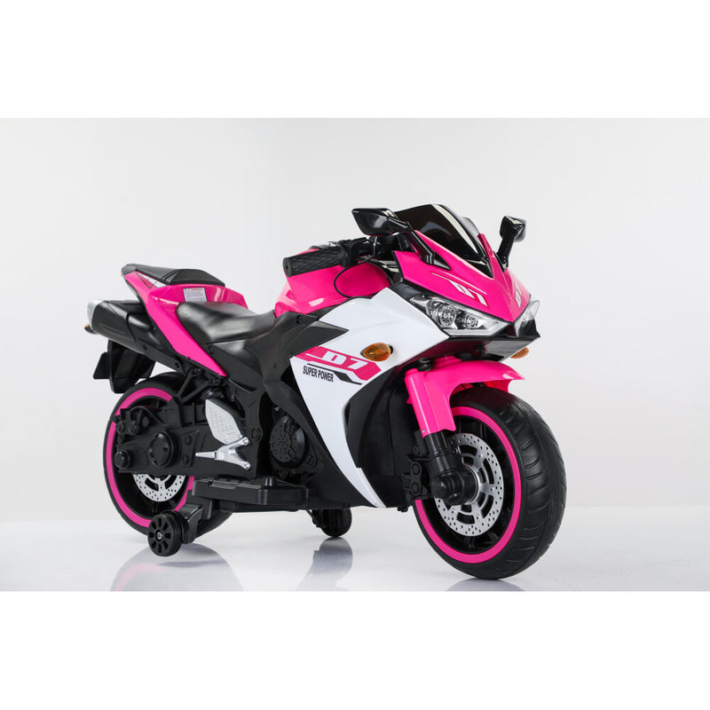 Electric Pink Motorcycle with Training Wheels and Manual Hand Throttle Drive Magic Cars 3