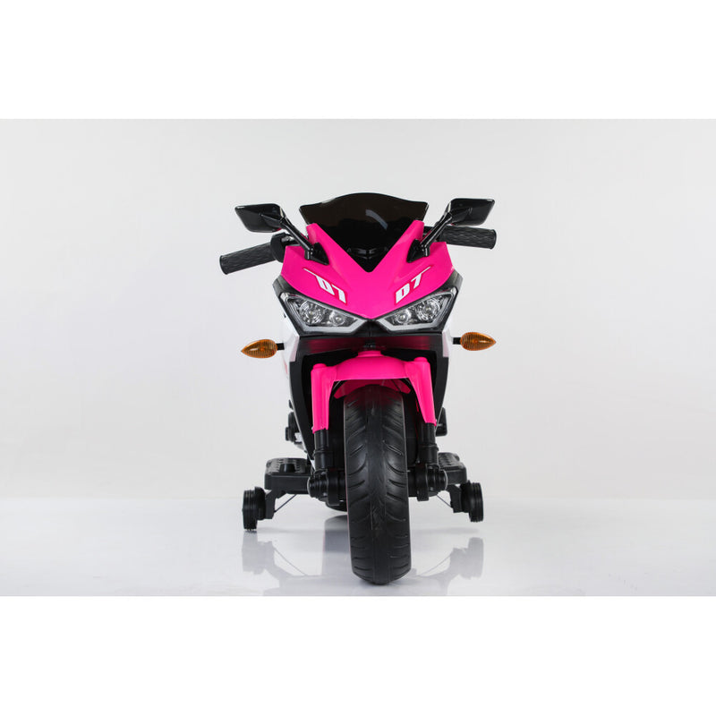 Electric Pink Motorcycle with Training Wheels and Manual Hand Throttle Drive Magic Cars 5