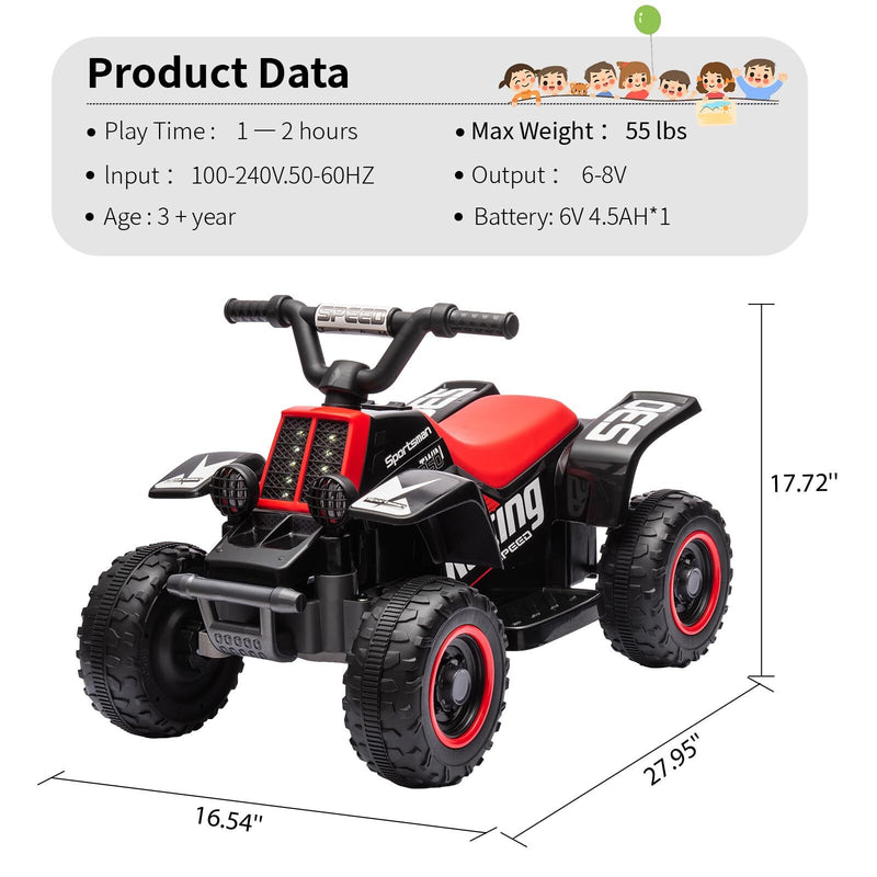 6V Electric Ride-On Kids ATV 4-Wheeler with LED Lights for Toddlers Age 1-3 Years Magic Cars 2