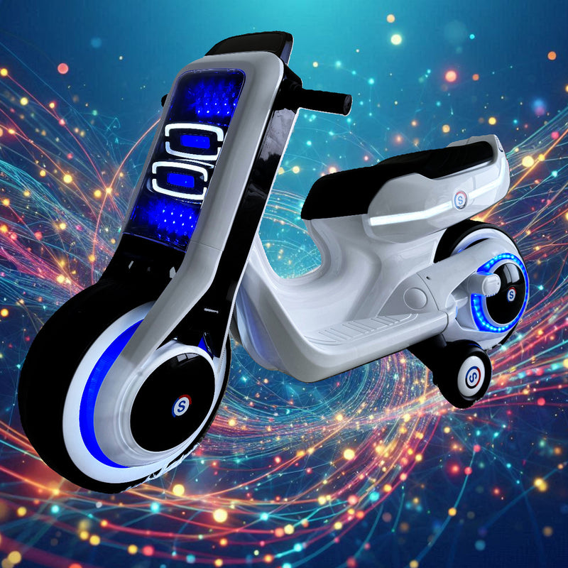 12V Electric Kids Ride-On Motorcycle with Full LED Lights and Multiple Light Modes, Tron-Inspired Design Magic Cars 2