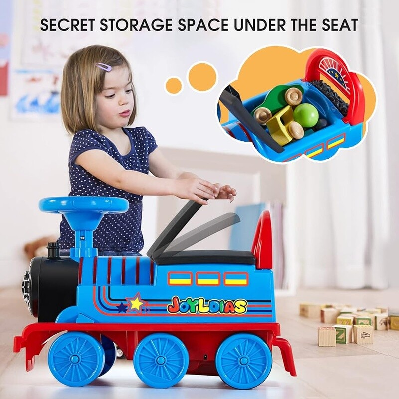 Toddler Electric Ride-On Train with Curved Tracks, Lights, Horns and Hidden Storage Magic Cars 3