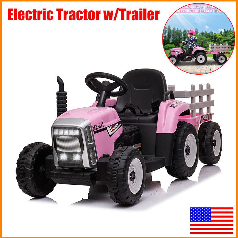 12V Electric Kids Ride-On Tractor with Trailer and Remote Control Battery Powered Car Magic Cars 0