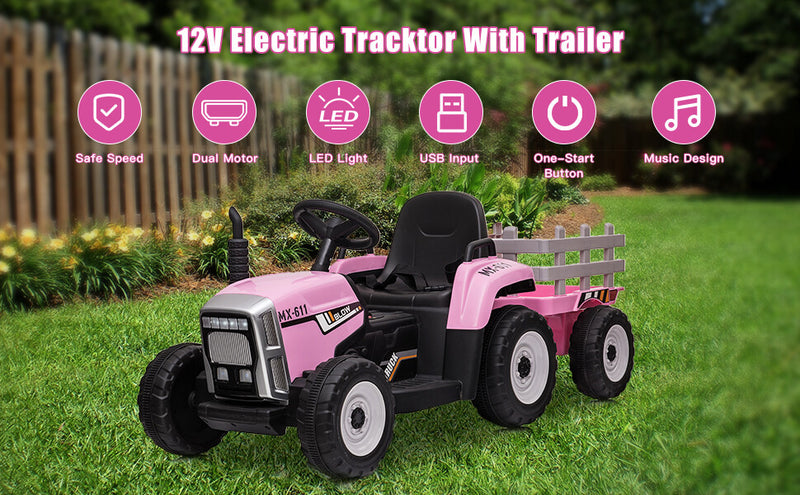 12V Electric Kids Ride-On Tractor with Trailer and Remote Control Battery Powered Car Magic Cars 10