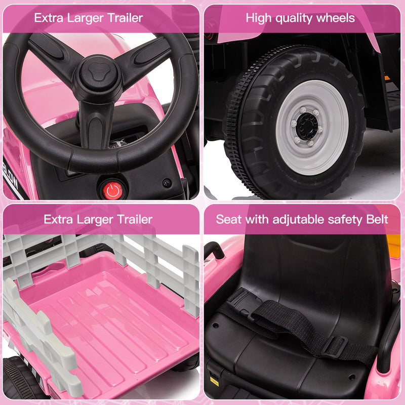 12V Electric Kids Ride-On Tractor with Trailer and Remote Control Battery Powered Car Magic Cars 4