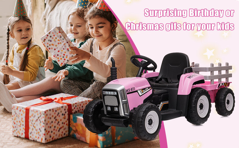 12V Electric Kids Ride-On Tractor with Trailer and Remote Control Battery Powered Car Magic Cars 8