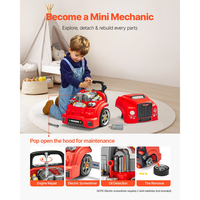 Kids Red Engine Mechanic Car Repair Toy Set with Removable Parts Magic Cars 2