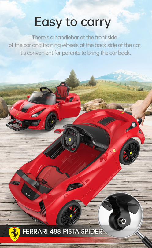 Kids Ferrari 488 Ride On Car For Children W Wireless Parental Control