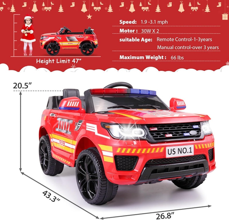 12V Ride-On Giant Fire Engine Truck Toy for Kids Magic Cars 1