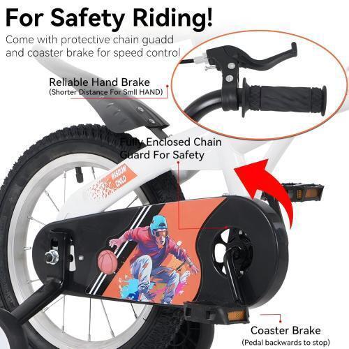 Sporty Kids Bike with Training Wheels, Adjustable 18-Inch Saddle, and Stand Magic Cars 1