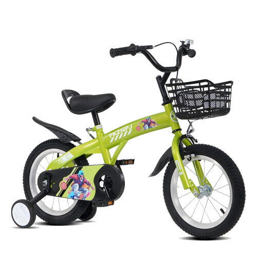 Sporty 18-Inch Kids Bike with Training Wheels, Adjustable Saddle, and Stand Magic Cars 1