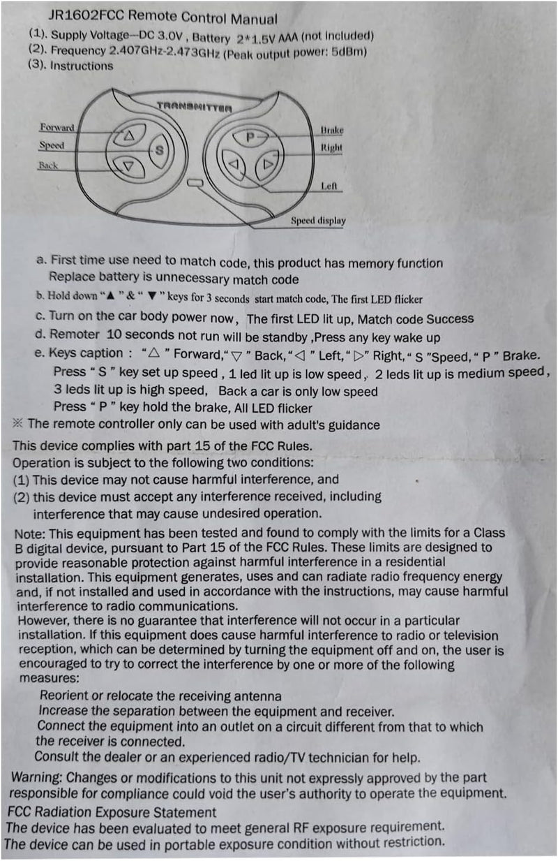 2.4G Bluetooth Remote Control Transmitter for Ride-On Car Magic Cars 3
