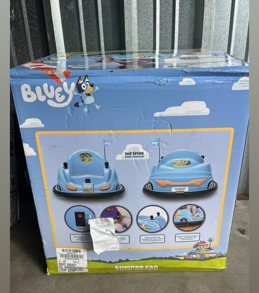 6V Bluey Bumper Car Ride-On Toy for Toddlers with 360° Spins and LED L