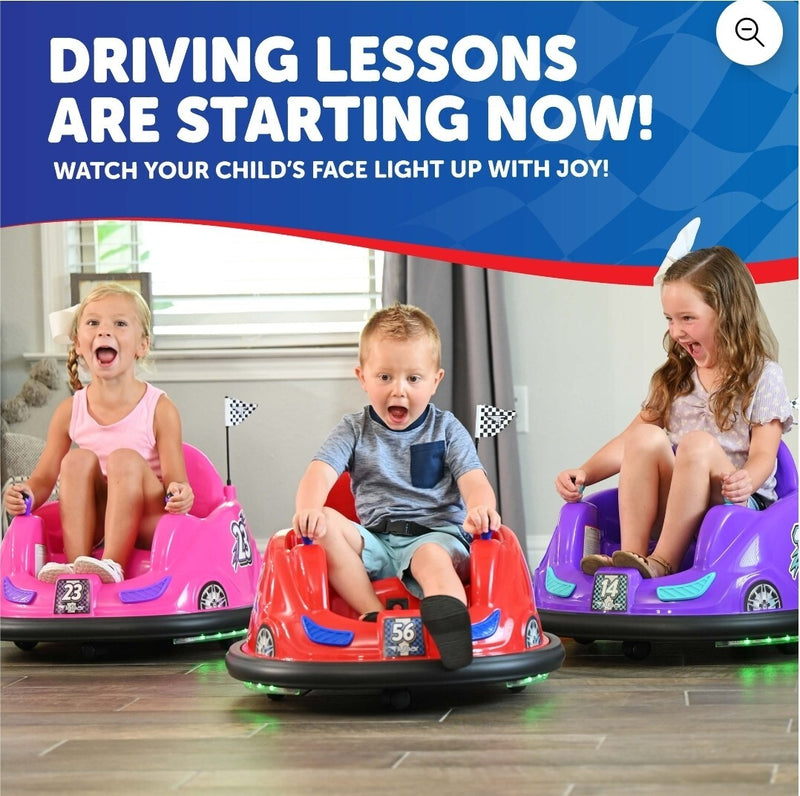 6V Battery-Powered Ride-On Car with Bumpers, LED Lights, and Charger - Red Magic Cars 3