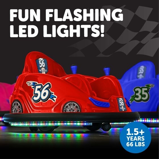 6V Red Bumper Car with LED Lights and Charger for Ages 1.5-4 Magic Cars 1
