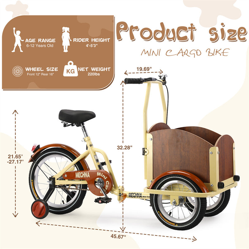 Foldable Cargo Tricycle with Reversible Seat, Front Basket & Training Wheels for Ages 6-12 Magic Cars 1