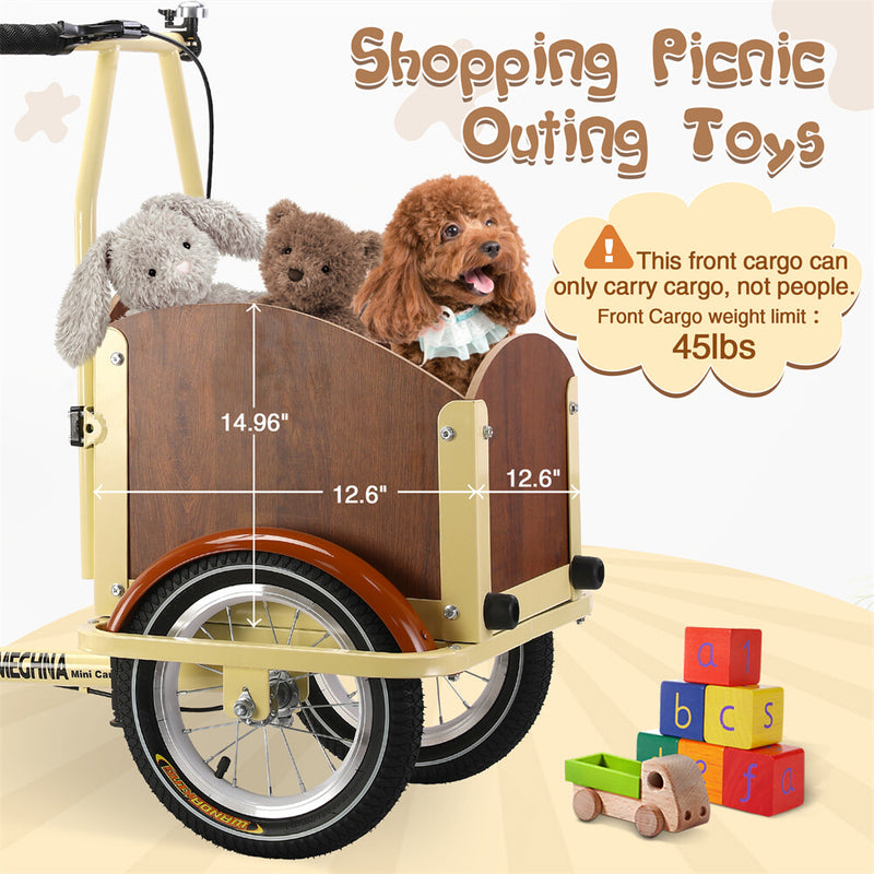 Foldable Cargo Tricycle with Reversible Seat, Front Basket & Training Wheels for Ages 6-12 Magic Cars 2