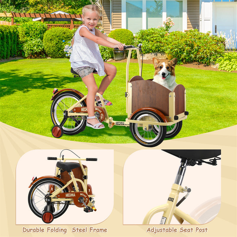 Foldable Cargo Tricycle with Reversible Seat, Front Basket & Training Wheels for Ages 6-12 Magic Cars 3