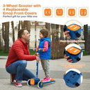 Adjustable Folding Kids Scooter with LED Flashing Wheels, Horn, and 4 Emoji Covers Magic Cars 2