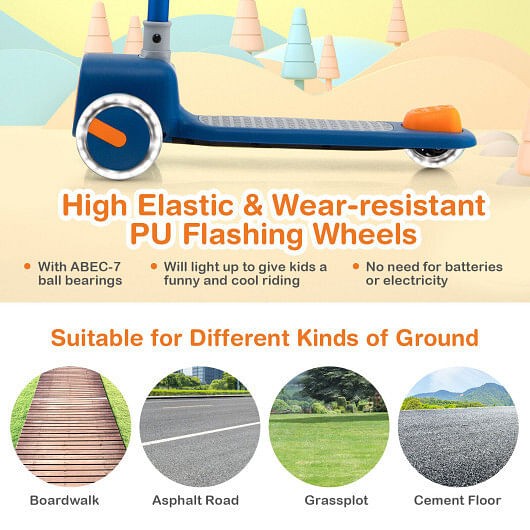 Adjustable Folding Kids Scooter with LED Flashing Wheels, Horn, and 4 Emoji Covers Magic Cars 4