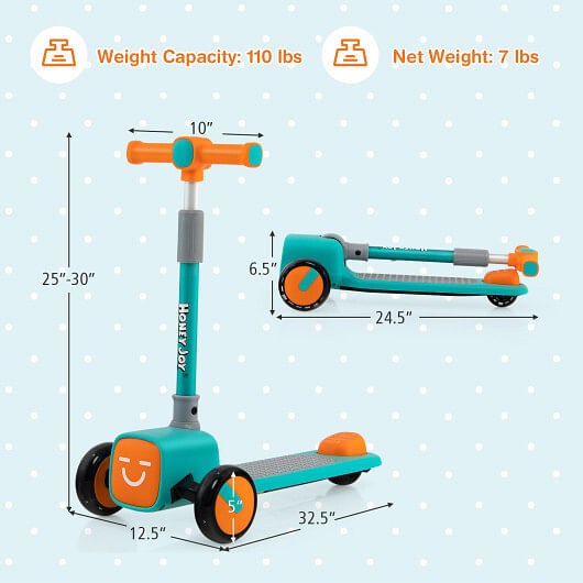 Adjustable Folding Kids Scooter with LED Flashing Wheels, Horn, and 4 Emoji Covers Magic Cars 8