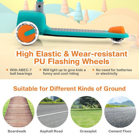 Adjustable Folding Kids Scooter with LED Flashing Wheels, Horn, and 4 Emoji Covers Magic Cars 9