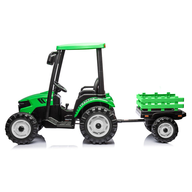 Kids 24V Ride-On Pedal Tractor with Loader, Backhoe, and Trailer - Green Magic Cars 2