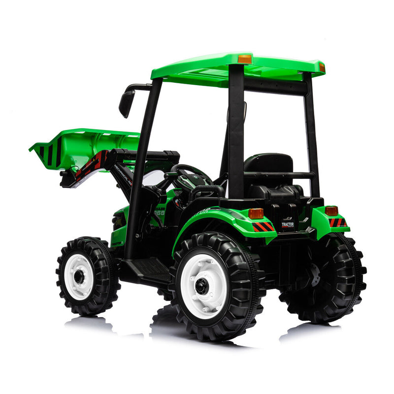 Kids 24V Ride-On Pedal Tractor with Loader, Backhoe, and Trailer - Green Magic Cars 5