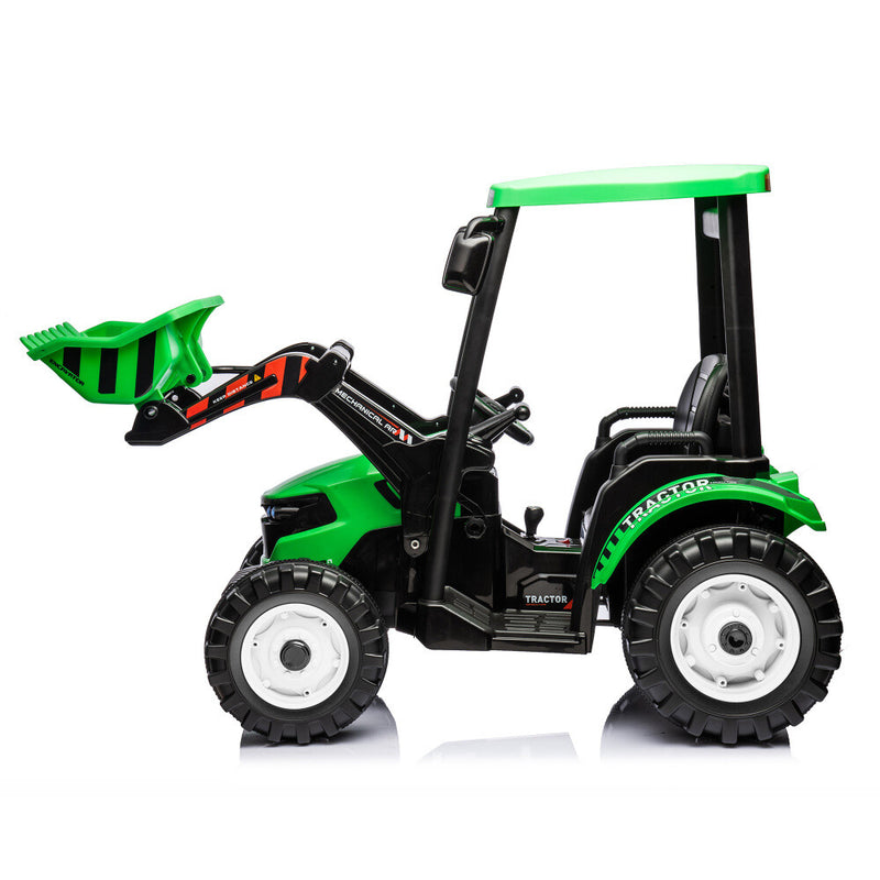 Kids 24V Ride-On Pedal Tractor with Loader, Backhoe, and Trailer - Green Magic Cars 6