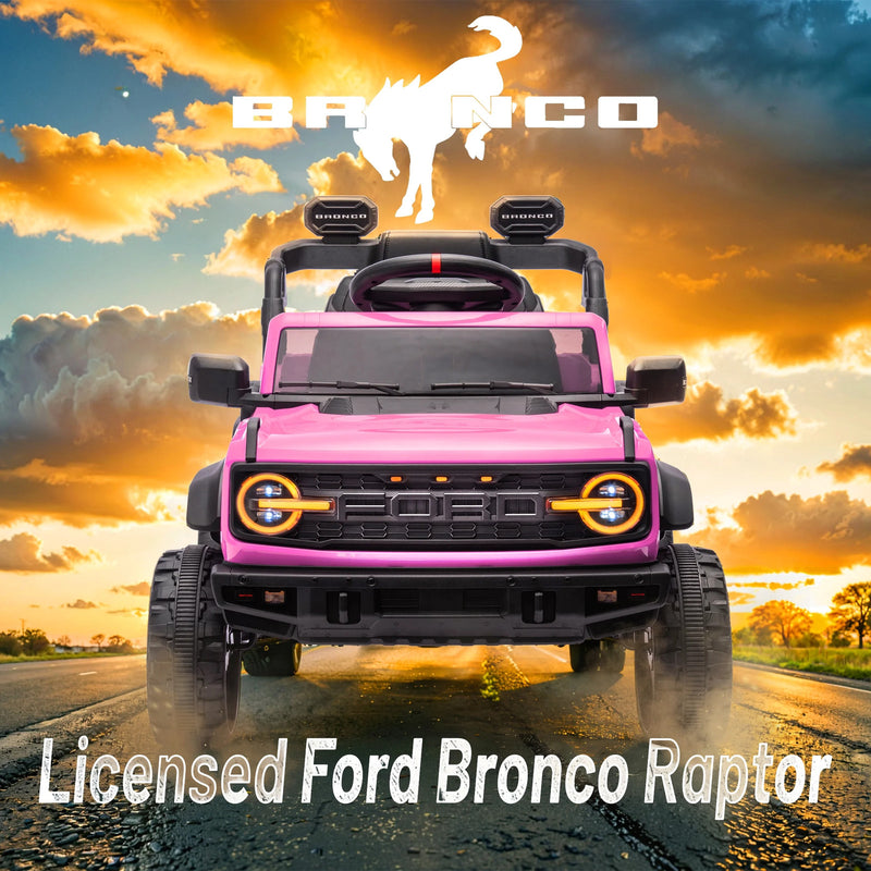 12V Pink Kids Electric Ride-On Truck with Remote Control - Ford Bronco Raptor Design Magic Cars 1
